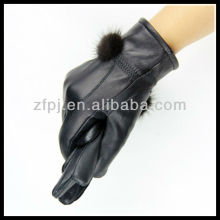 rabbit furball adorn leather made ladies' glove